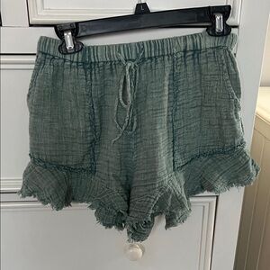 Free People Soft Gauze Ruffle Hem Women’s Shorts - Sage Green XS